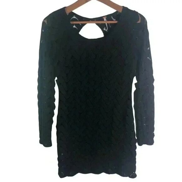 Free People Dresses & Skirts - Free People Black Chevron Print Knit Bodycon Dress LBD Mini Dress Size S